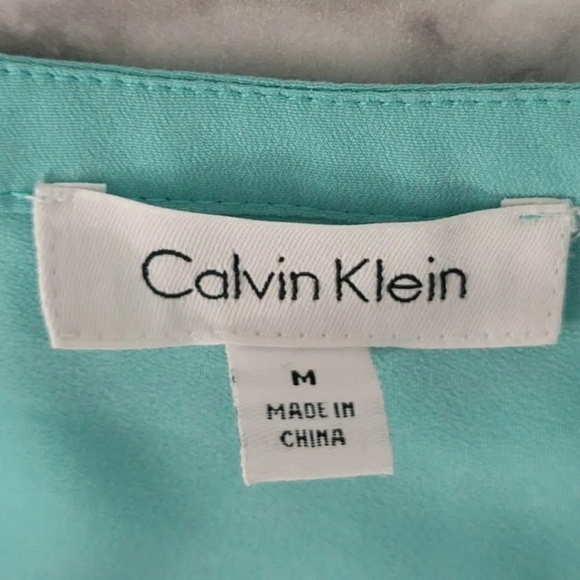 Calvin Klein Womens Popover Top Green Long Sleeve Band Collar Pockets High Low M - Picture 8 of 8